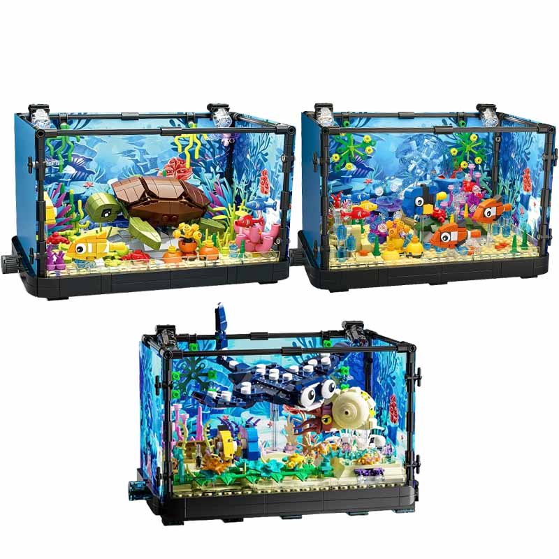 Aquarium And Marine - Aquarium bouwsteenset met licht, aquarium, zeeschildpad,